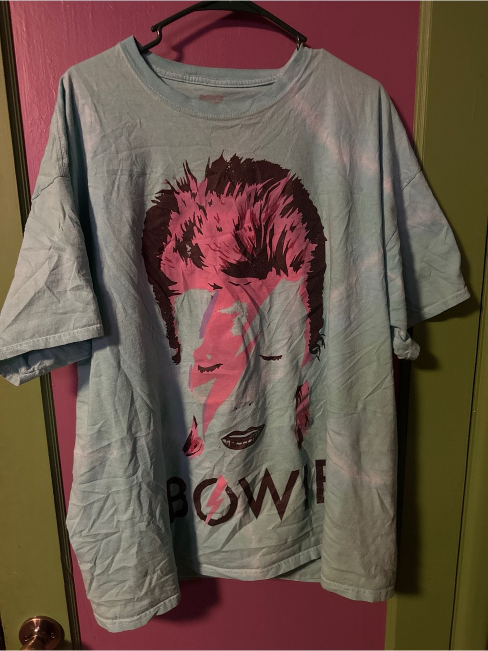 Light Blue Short Sleeve Tee with Pink Graphic